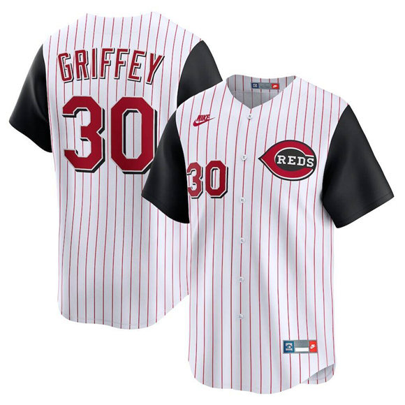 Men's Cincinnati Reds #30 Ken Griffey Jr. White Cooperstown Collection Limited Stitched Baseball Jersey Men's Cincinnati Reds #30 Ken Griffey Jr. White Cooperstown Collection Limited Stitched Baseball Jersey